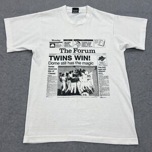 VTG 1991 Minnesota Twins Shirt Men's Medium White Newspaper Dome Magic USA Made*